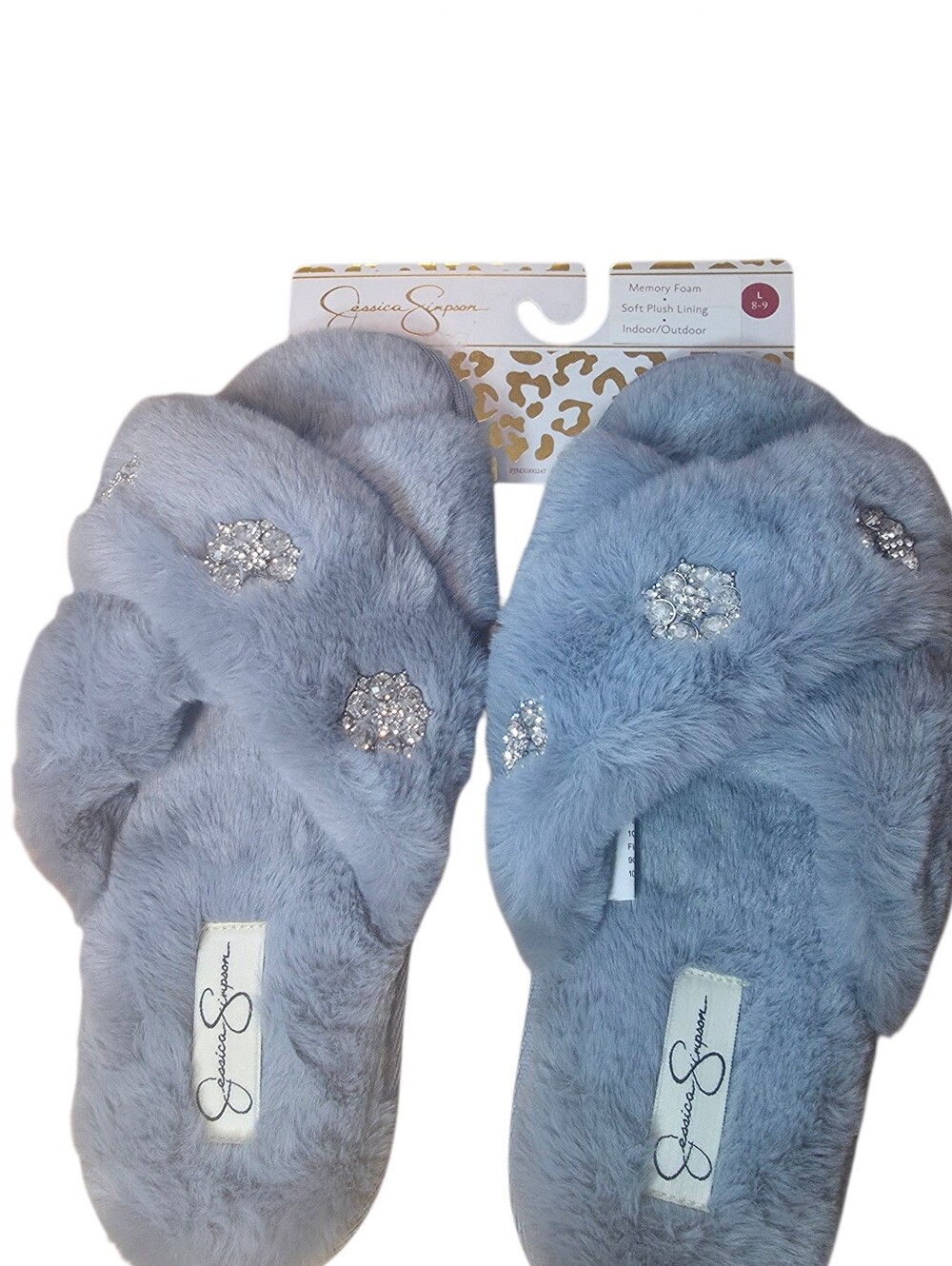Jessica Simpson Slippers Indoor Outdoor Memory Foam Sparkle Gray Womens Size L